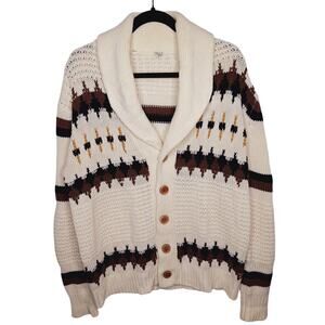 Vintage 70s Men Western Cardigan Shawl Collar M Southwestern Big Lebowksi Dude